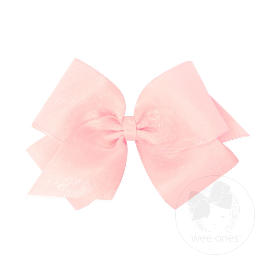 King Organza and Grosgrain Overlay Hair Bow - LT PINK