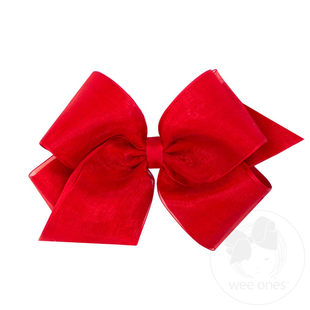 King Organza and Grosgrain Overlay Hair Bow - RED