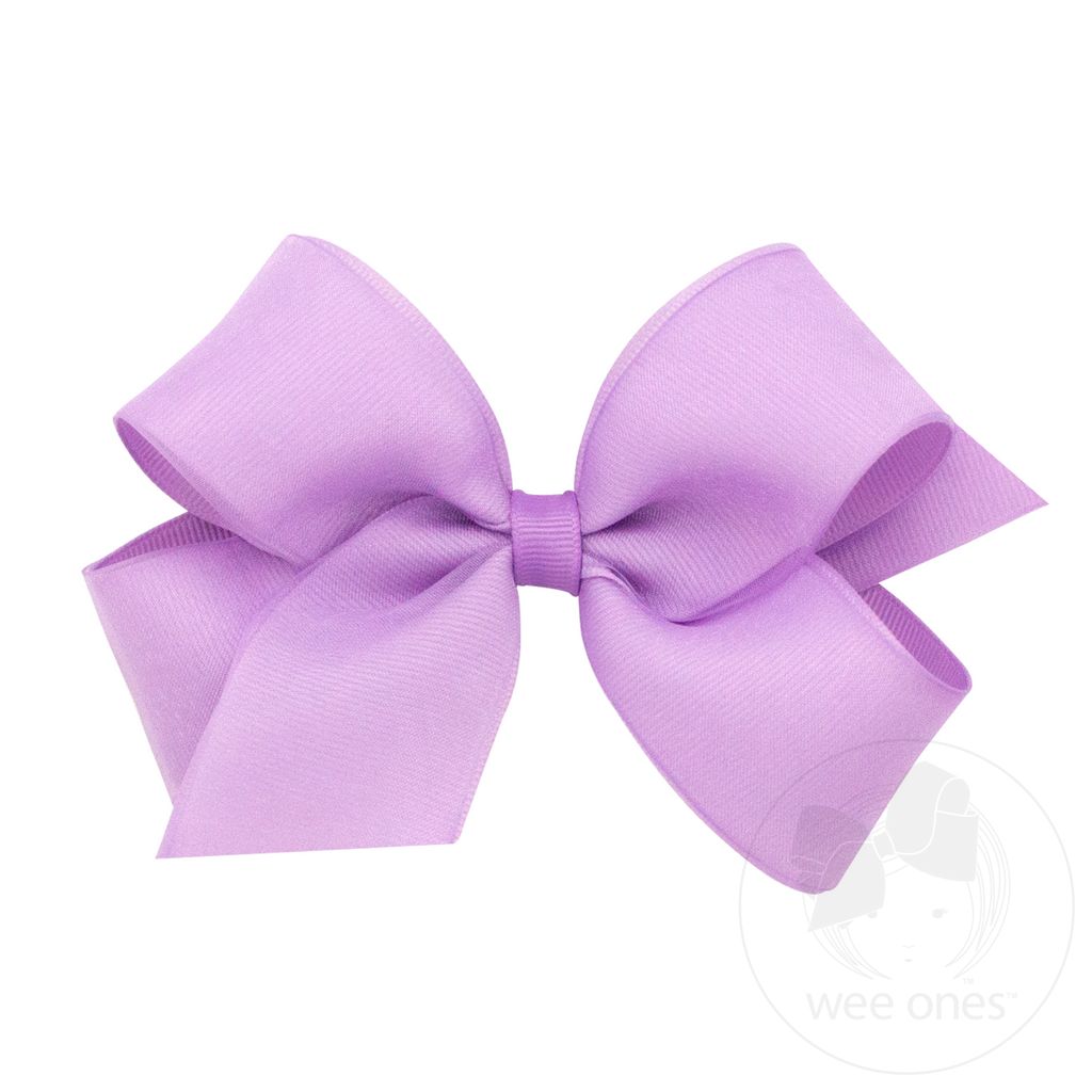 Medium Organza and Grosgrain Overlay Hair Bow - LAVENDER