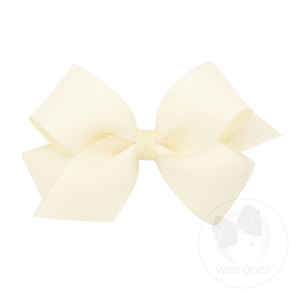 Medium Organza and Grosgrain Overlay Hair Bow - OFF WHITE
