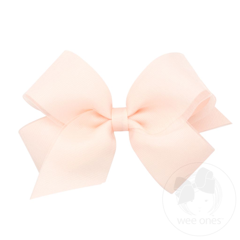 Medium Organza and Grosgrain Overlay Hair Bow - SSR W/ WHT