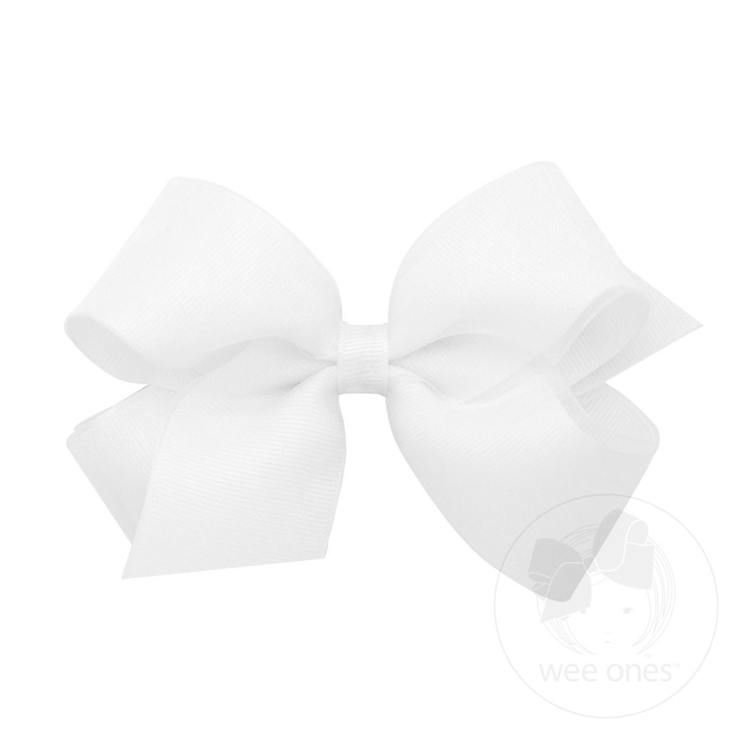 Medium Organza and Grosgrain Overlay Hair Bow - WHITE