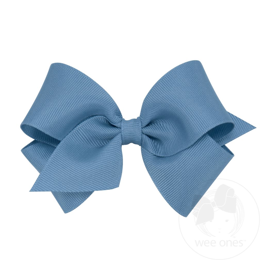 Small Classic Grosgrain Hair Bow (Plain Wrap) - SMOKE BLUE