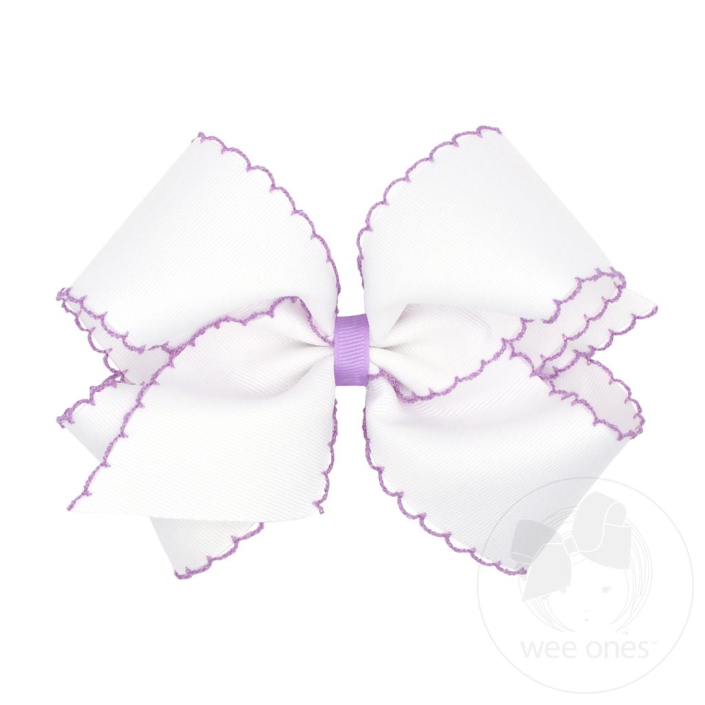 King Moonstitch Grosgrain Hair Bow with Contrasting Wrap - WHT W/LOR