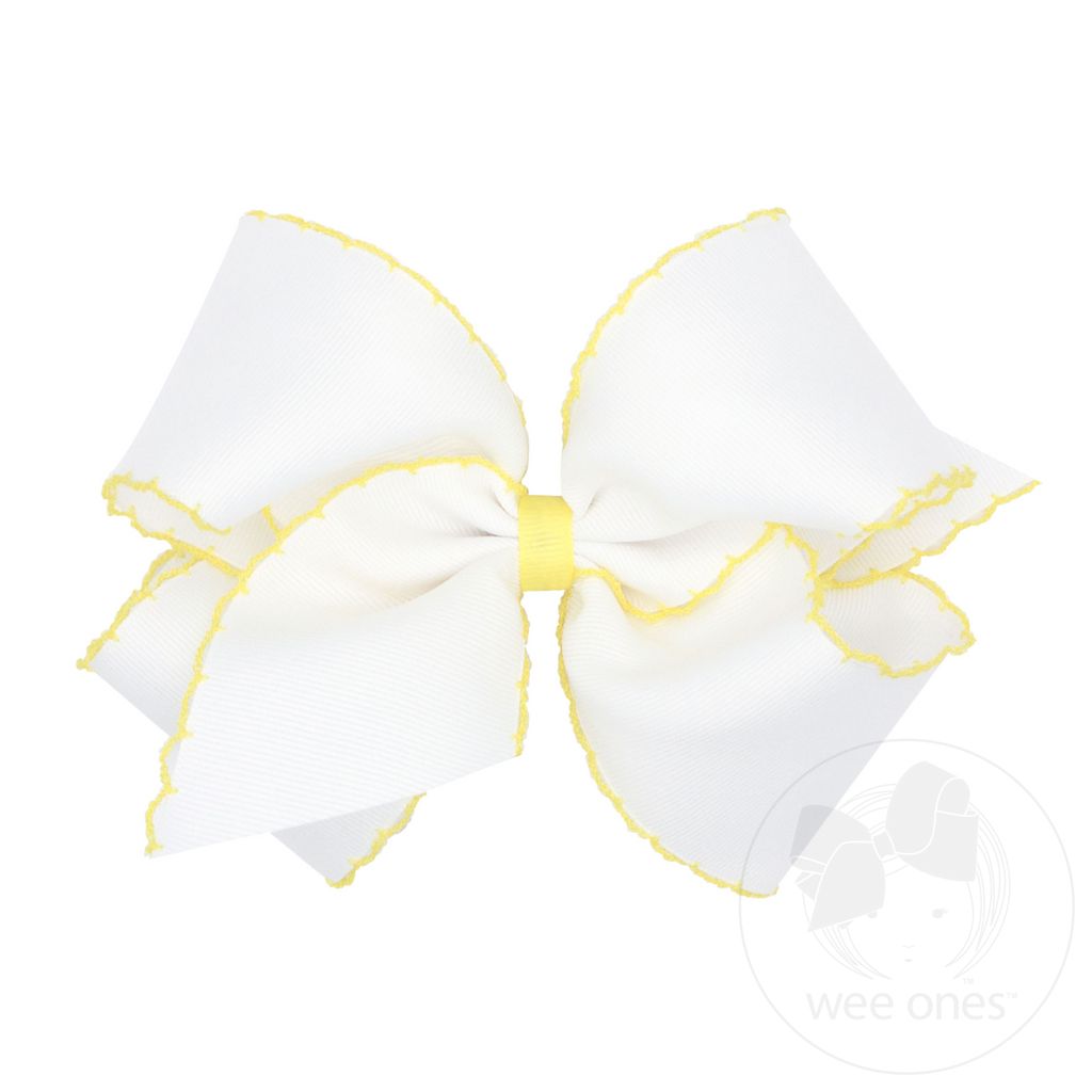 King Moonstitch Grosgrain Hair Bow with Contrasting Wrap - WHT W/ LYL