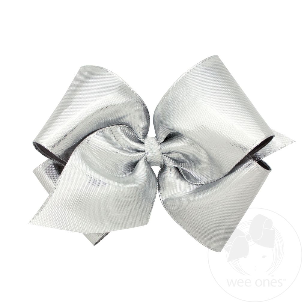 King Metallic Overlay Girls Hair Bow - SILVER