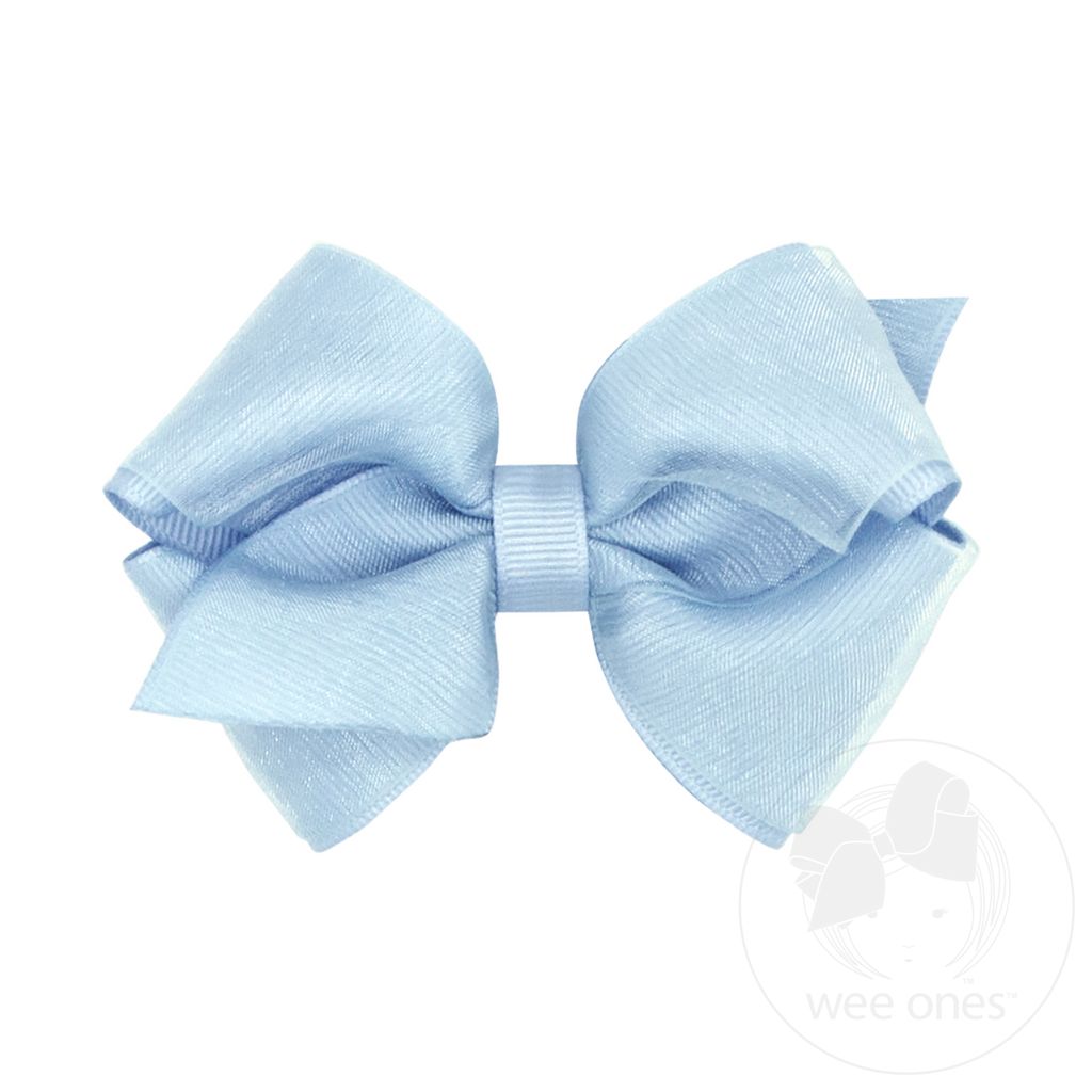 Extra Small Organza and Grosgrain Overlay Hair Bow - BLUE