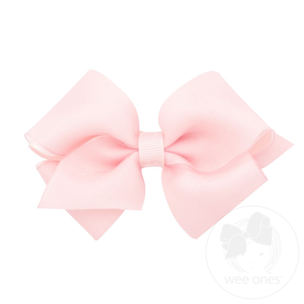 Extra Small Organza and Grosgrain Overlay Hair Bow - LT PINK