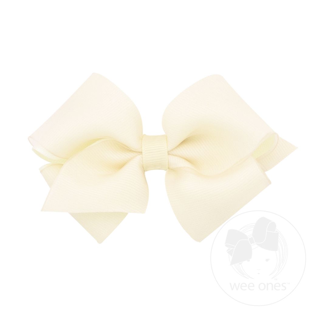 Extra Small Organza and Grosgrain Overlay Hair Bow - OFF WHITE