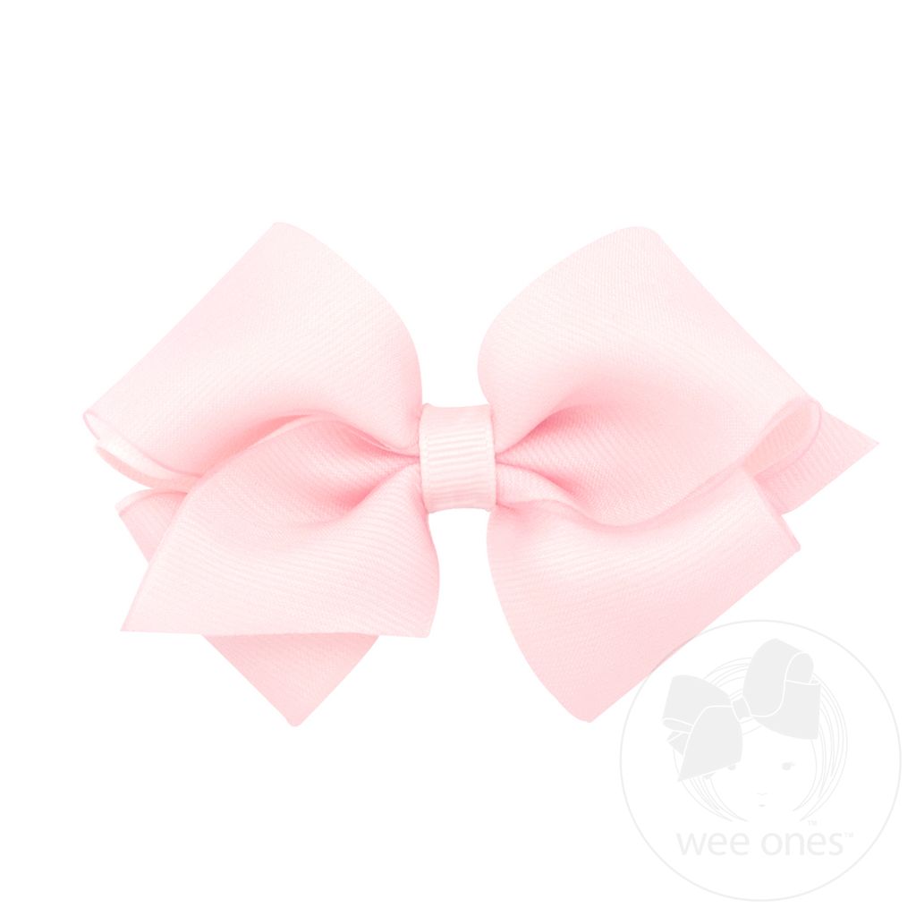 Extra Small Organza and Grosgrain Overlay Hair Bow - POWDER PINK