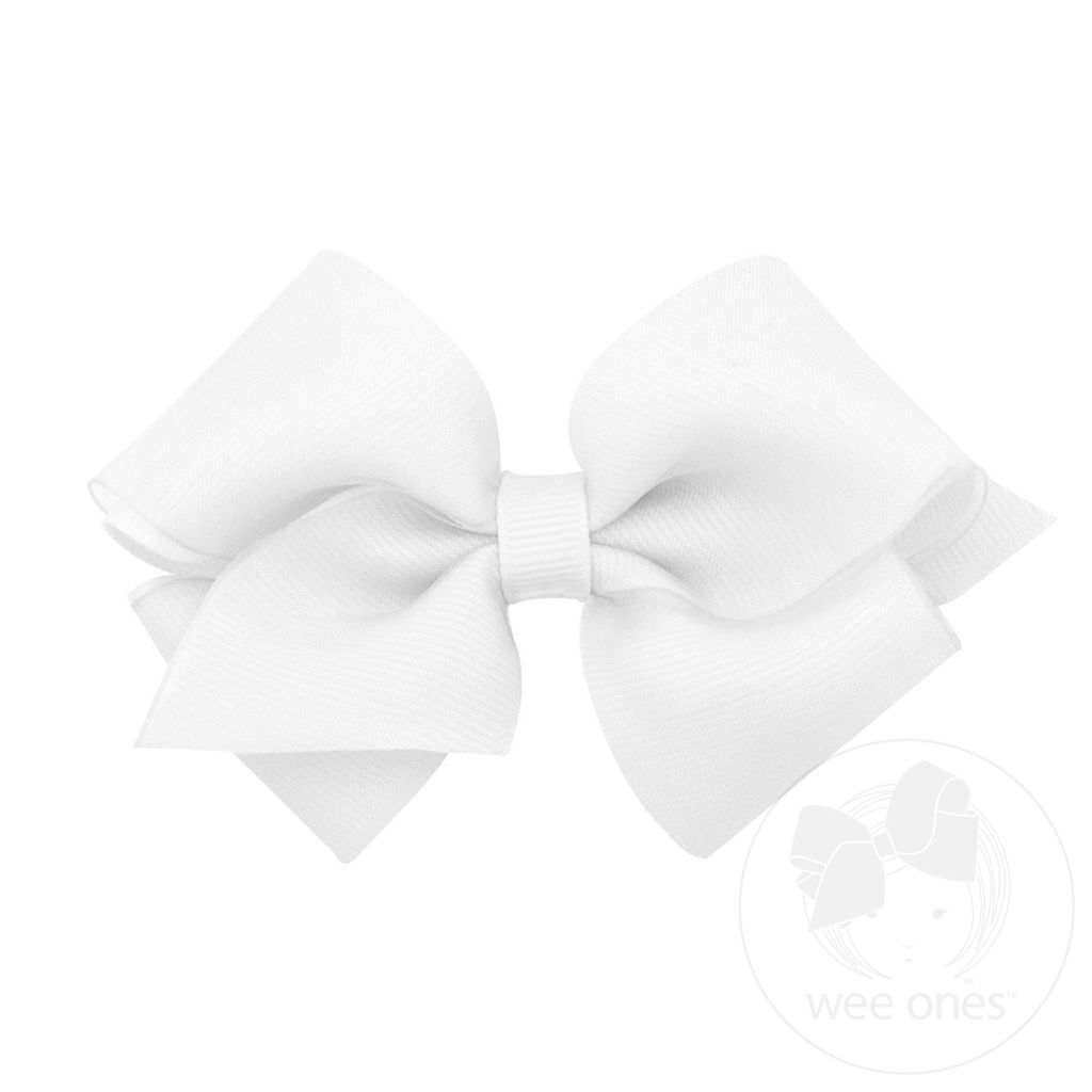 Extra Small Organza and Grosgrain Overlay Hair Bow - WHITE