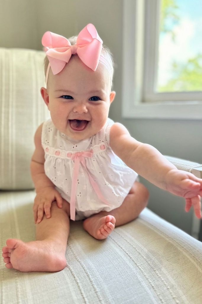 Small Classic Grosgrain Girls Hair Bow on Baby Headband