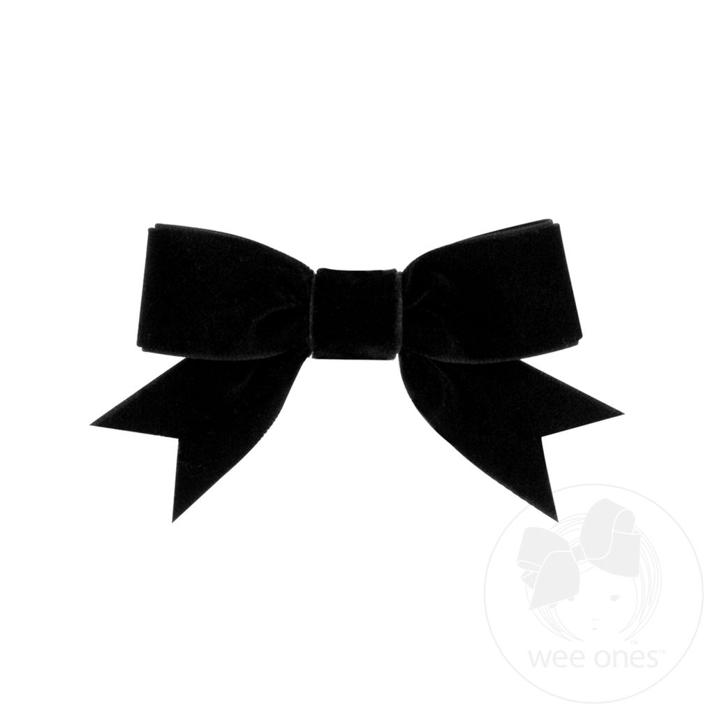 Mini Velvet Two-Loop Bow with Fancy Cut Tail - BLACK