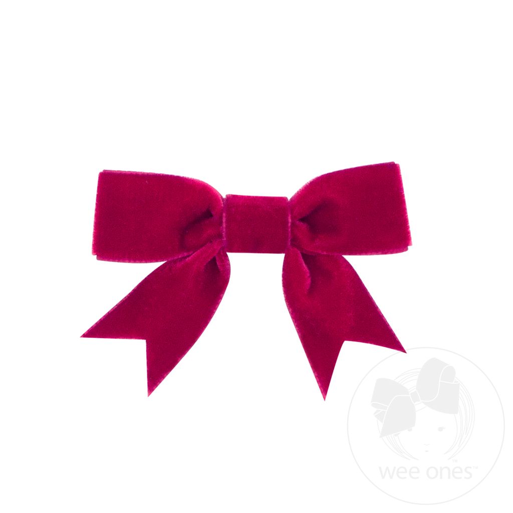 Mini Velvet Two-Loop Bow with Fancy Cut Tail - CARDINAL