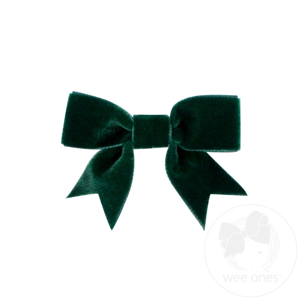 Mini Velvet Two-Loop Bow with Fancy Cut Tail - FOREST GREEN