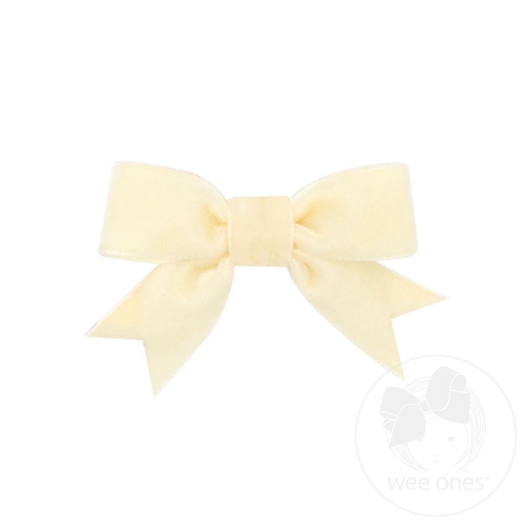 Mini Velvet Two-Loop Bow with Fancy Cut Tail - IVORY
