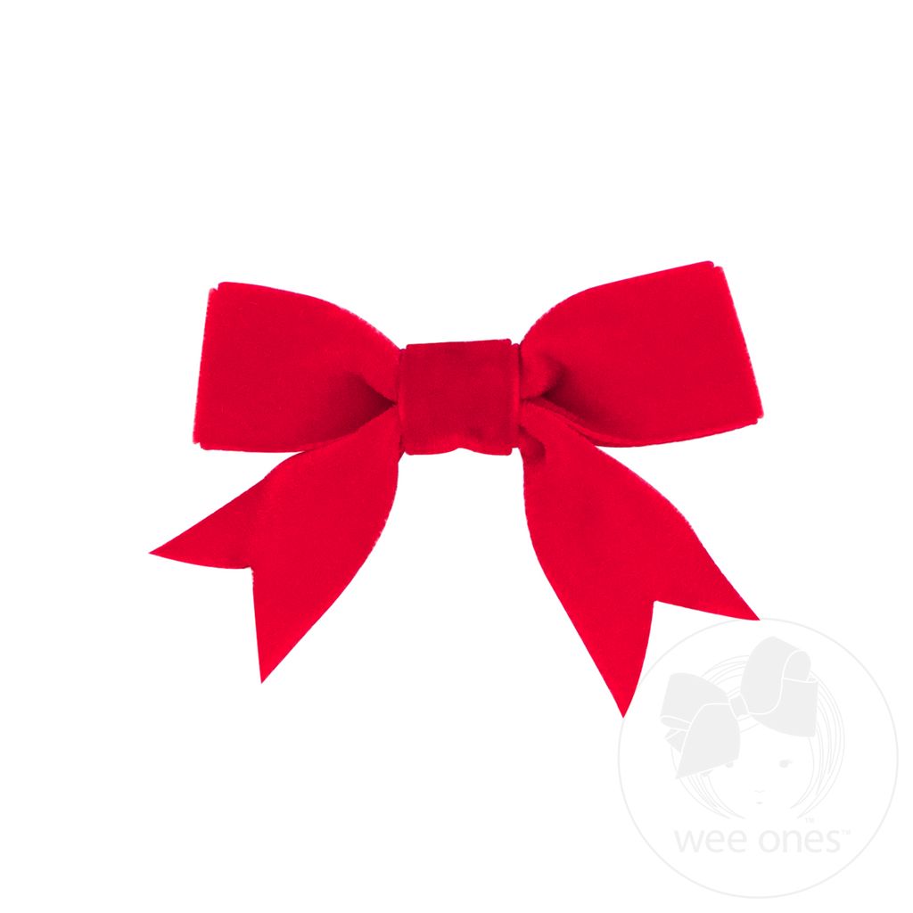 Mini Velvet Two-Loop Bow with Fancy Cut Tail - RED