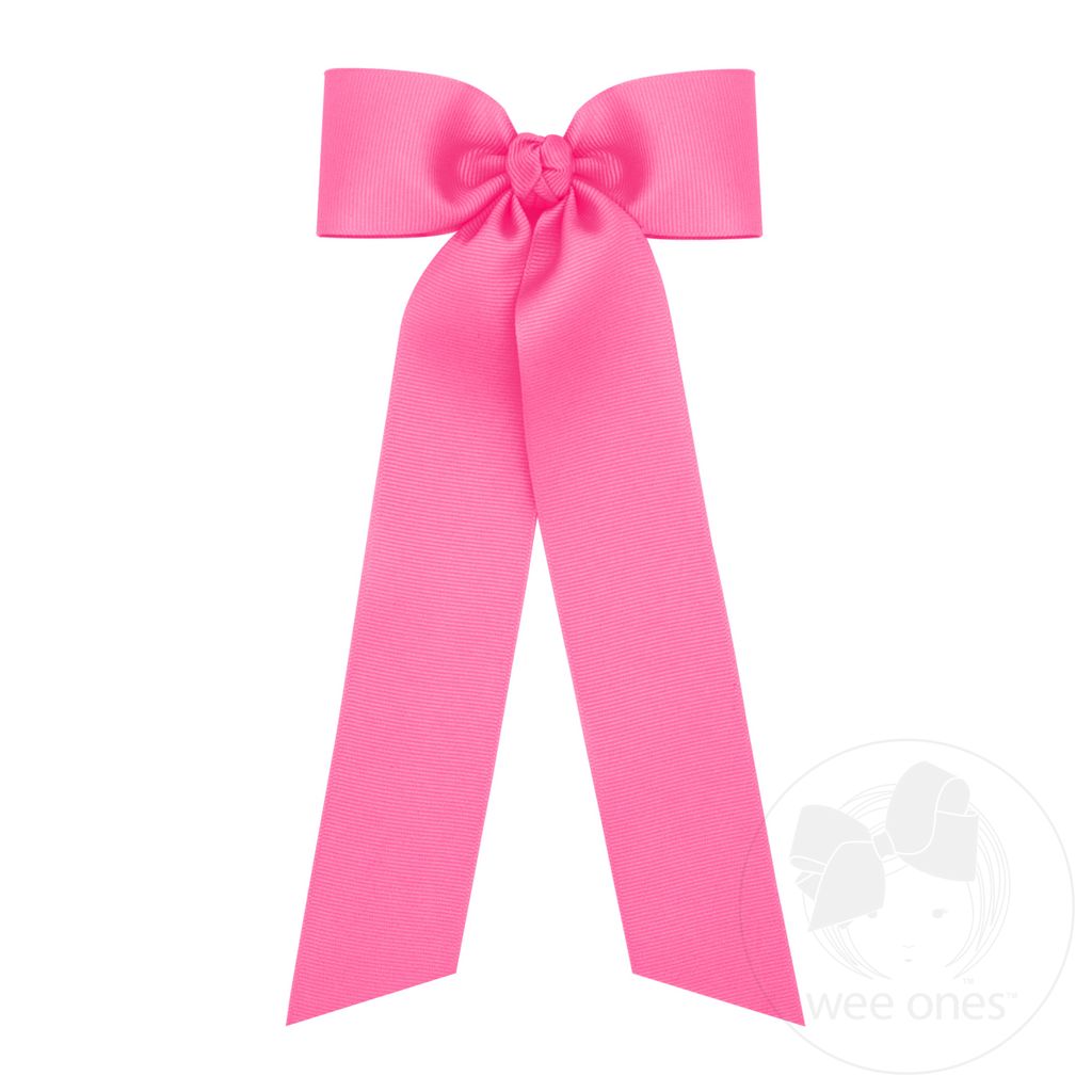 Medium Grosgrain Hair Bowtie with Knot Wrap and Streamer Tails - HOT PINK
