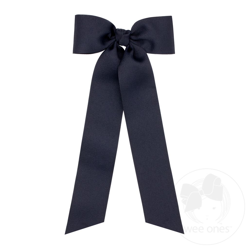 Medium Grosgrain Hair Bowtie with Knot Wrap and Streamer Tails - NAVY