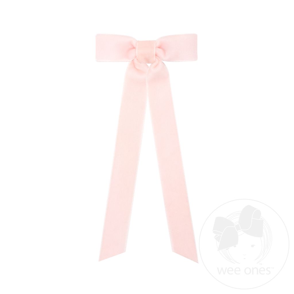 Mini Velvet Bowtie with Plain Wrap and Streamer Tails - LT PINK