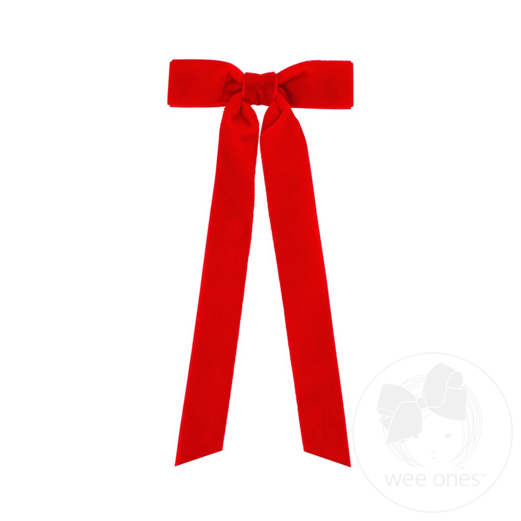 Mini Velvet Bowtie with Plain Wrap and Streamer Tails - RED