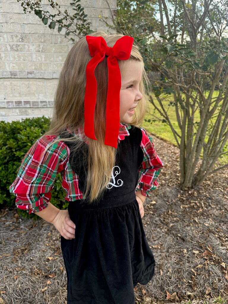 Medium Velvet Bowtie with Plain Wrap and Streamer Tails
