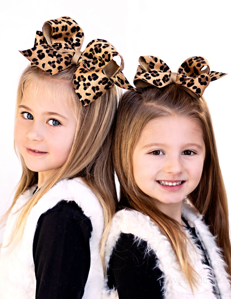 King Faux Leopard Fur Overlay Bow