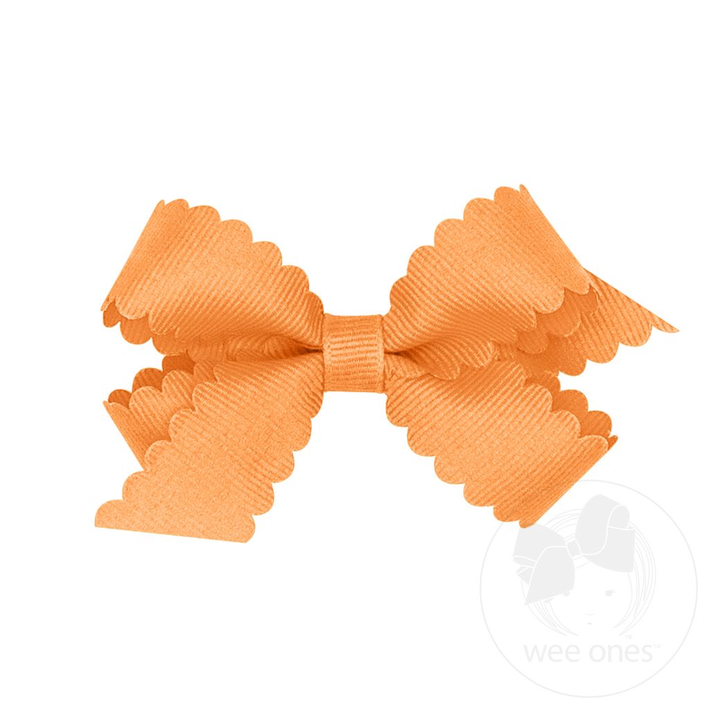 Mini Grosgrain Hair Bow with Scalloped Edge - GINGER