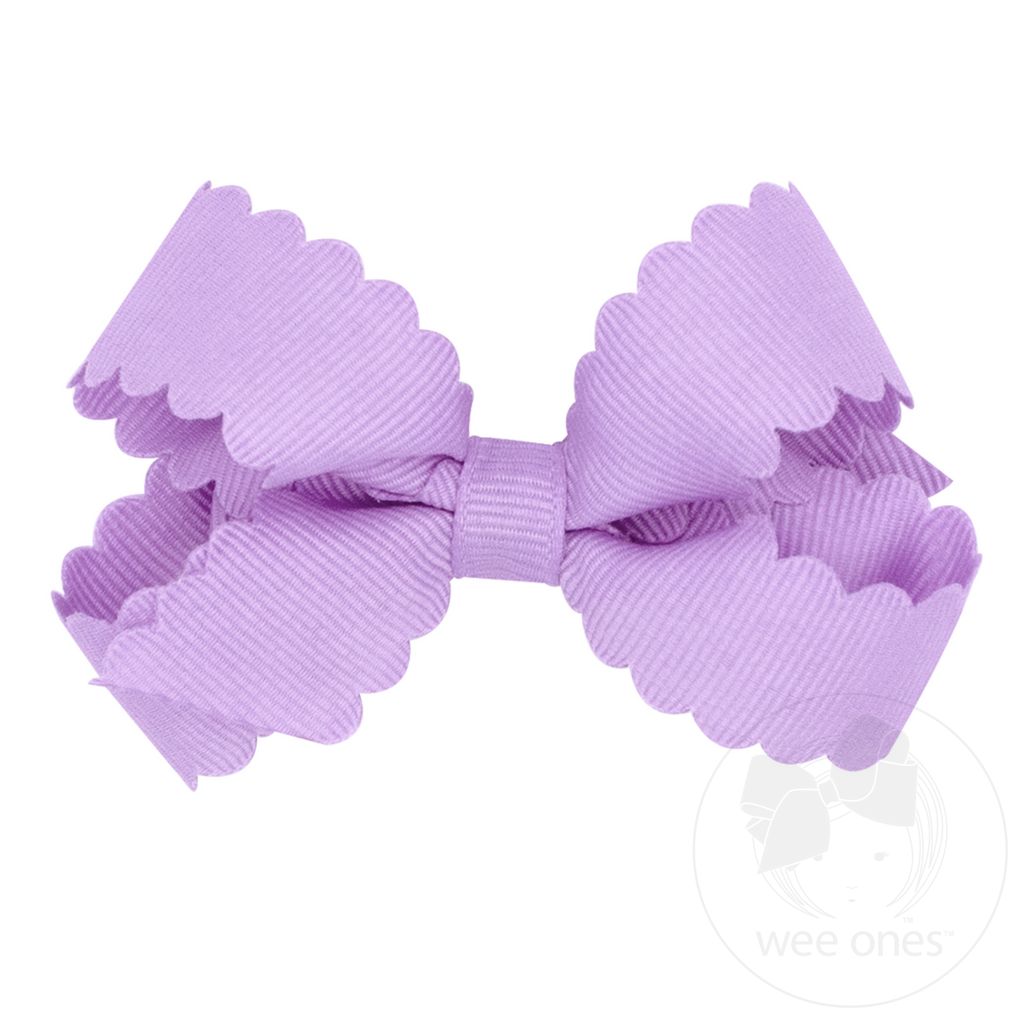 Mini Grosgrain Hair Bow with Scalloped Edge - LT ORCHID