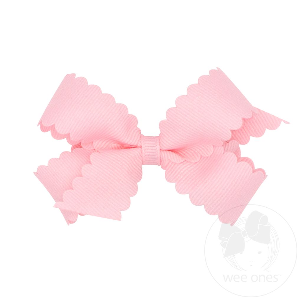 Mini Grosgrain Hair Bow with Scalloped Edge - LT PINK