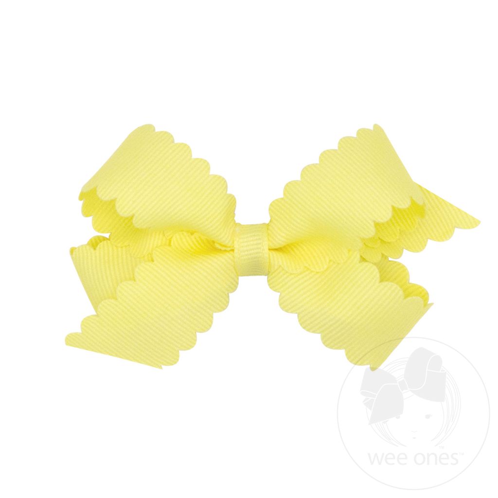 Mini Grosgrain Hair Bow with Scalloped Edge - LT YELLOW