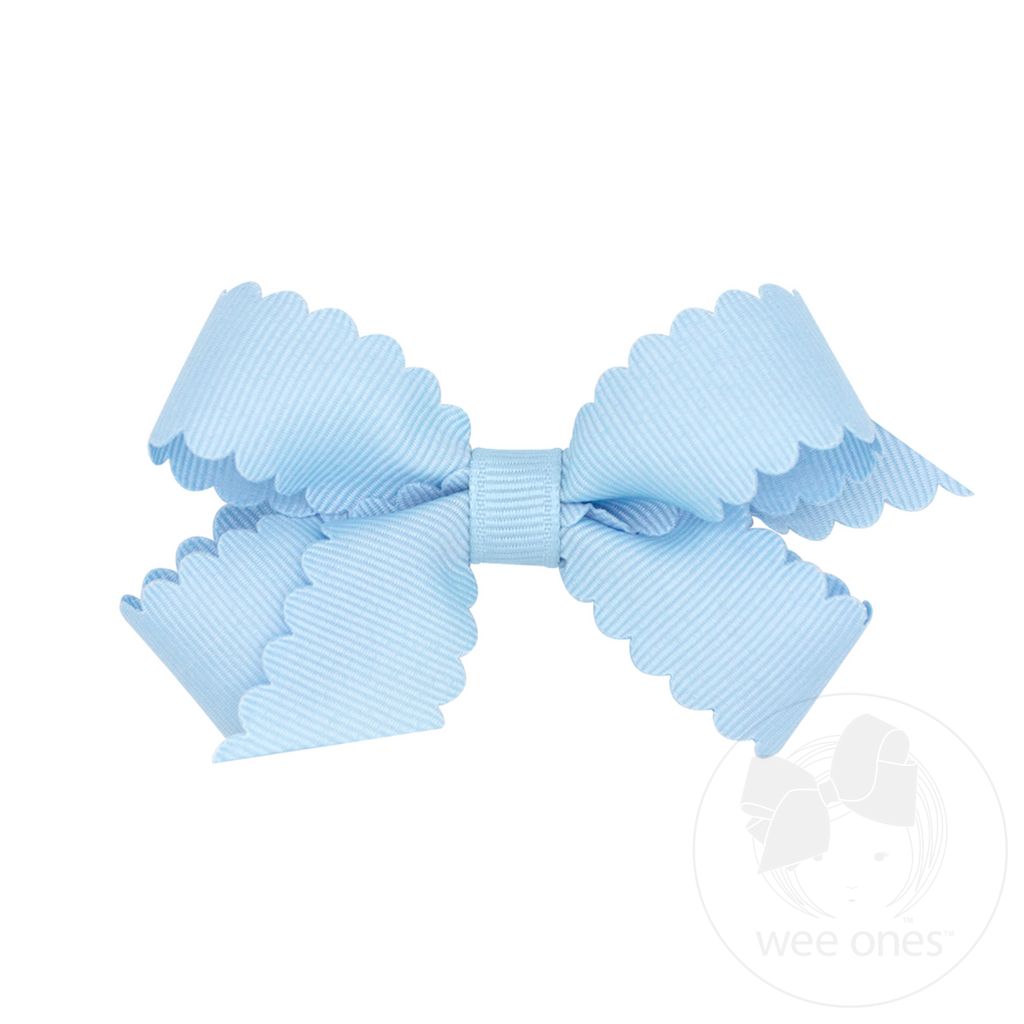 Mini Grosgrain Hair Bow with Scalloped Edge - MILLENNIUM BLUE