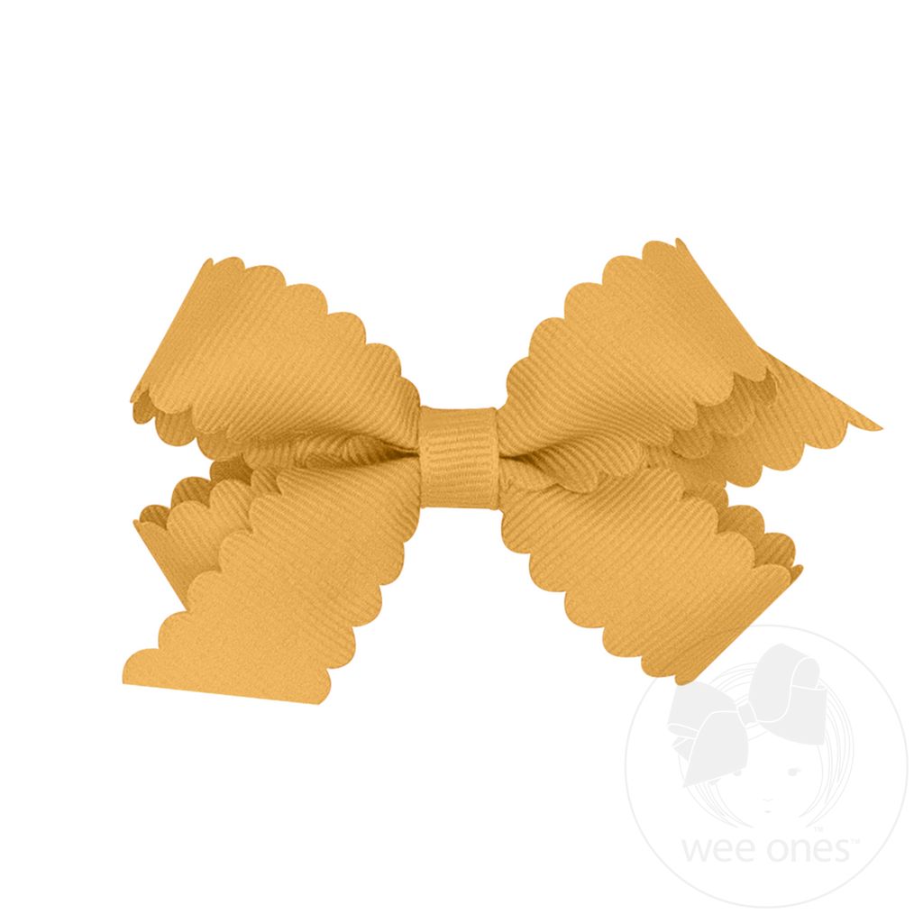 Mini Grosgrain Hair Bow with Scalloped Edge - OLD GOLD