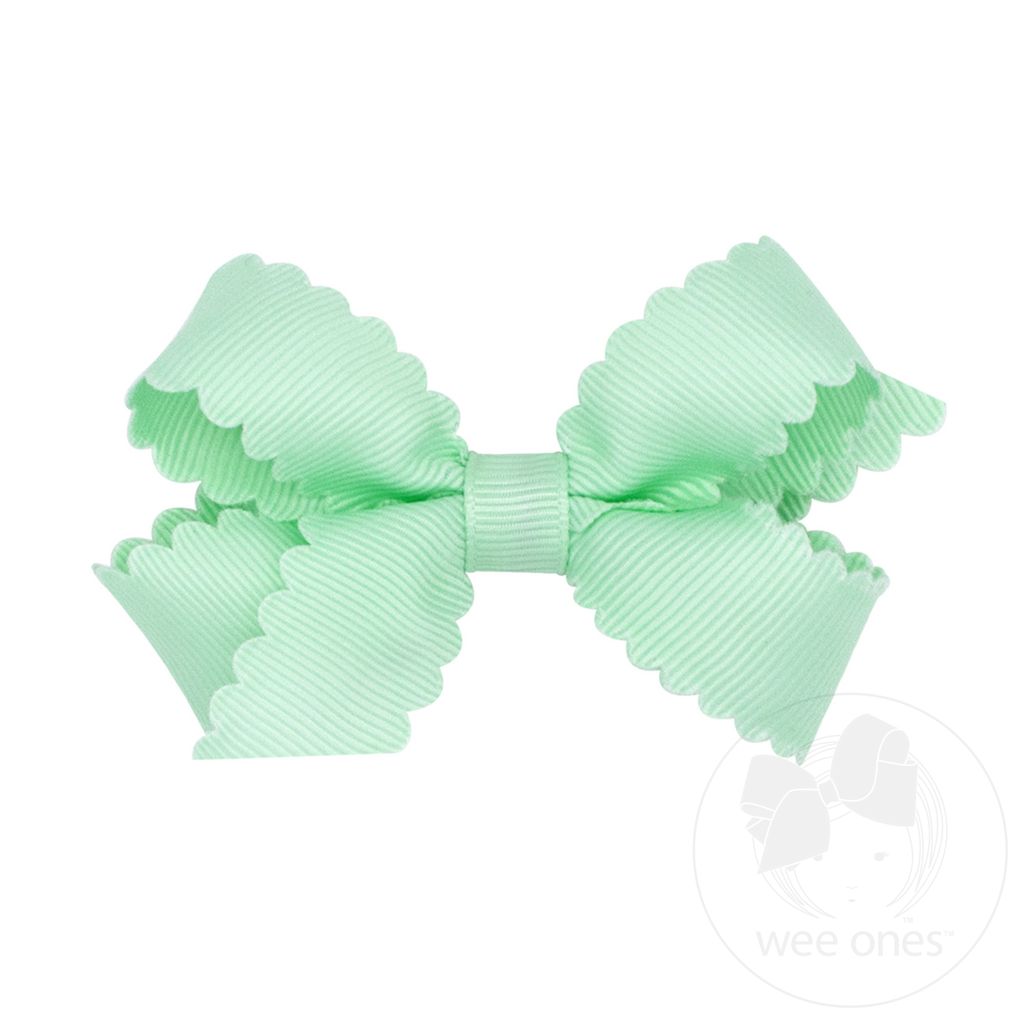 Mini Grosgrain Hair Bow with Scalloped Edge - PASTEL GREEN