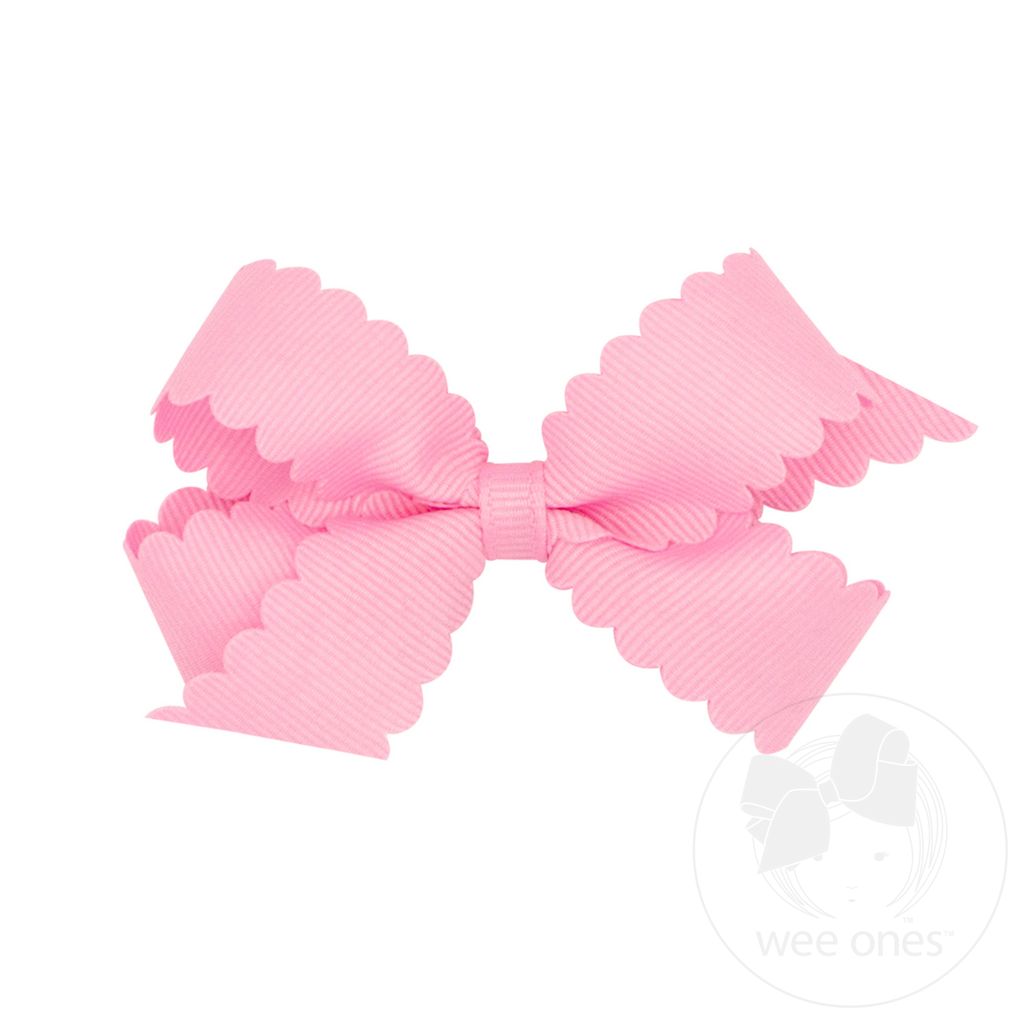 Mini Grosgrain Hair Bow with Scalloped Edge - PEARL
