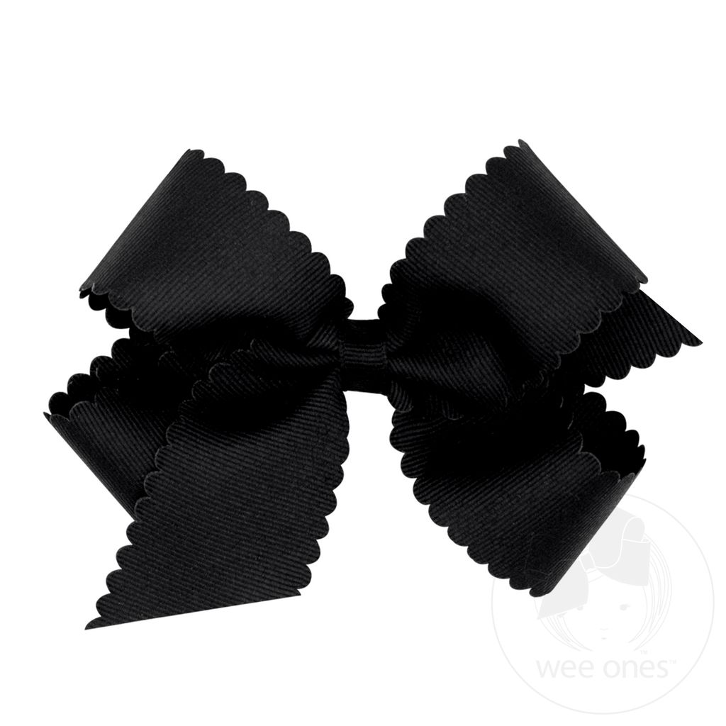Medium Grosgrain Hair Bow with Scalloped Edge - BLACK