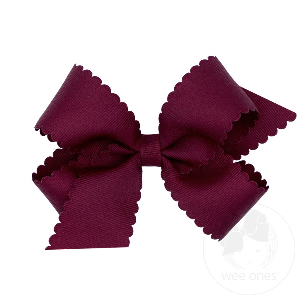 Medium Grosgrain Hair Bow with Scalloped Edge - BURGUNDY