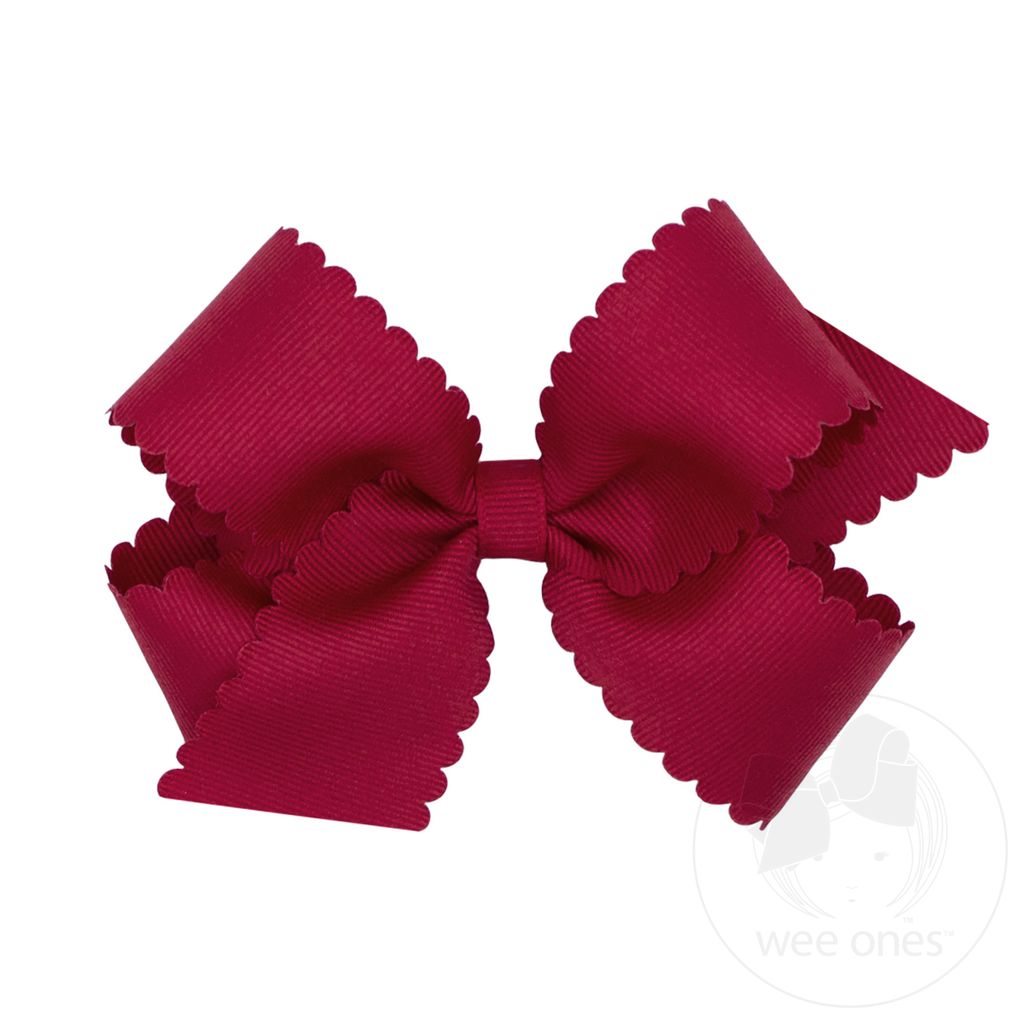 Medium Grosgrain Hair Bow with Scalloped Edge - CRANBERRY