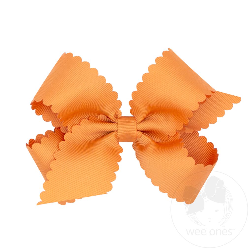 Medium Grosgrain Hair Bow with Scalloped Edge - GINGER