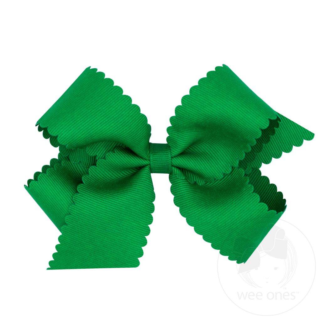 Medium Grosgrain Hair Bow with Scalloped Edge - GREEN