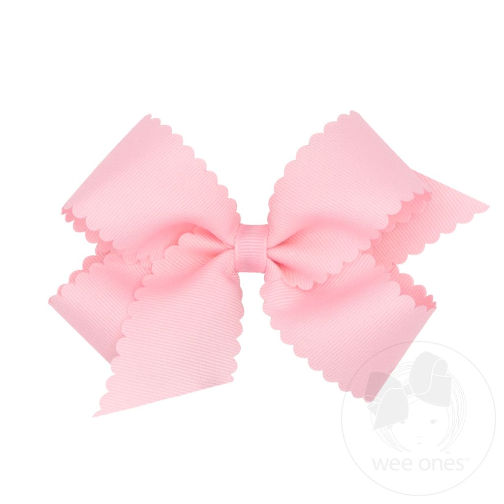 Medium Grosgrain Hair Bow with Scalloped Edge - LT PINK