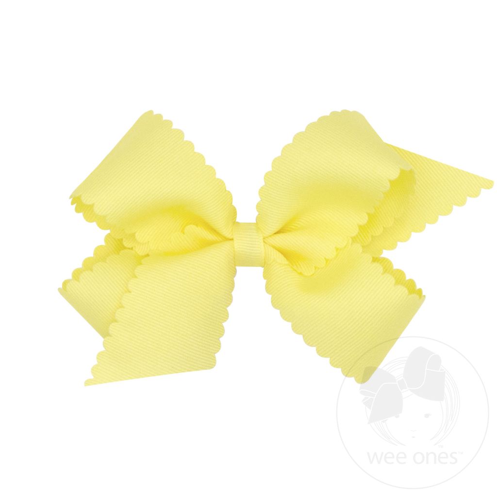 Medium Grosgrain Hair Bow with Scalloped Edge - LT YELLOW