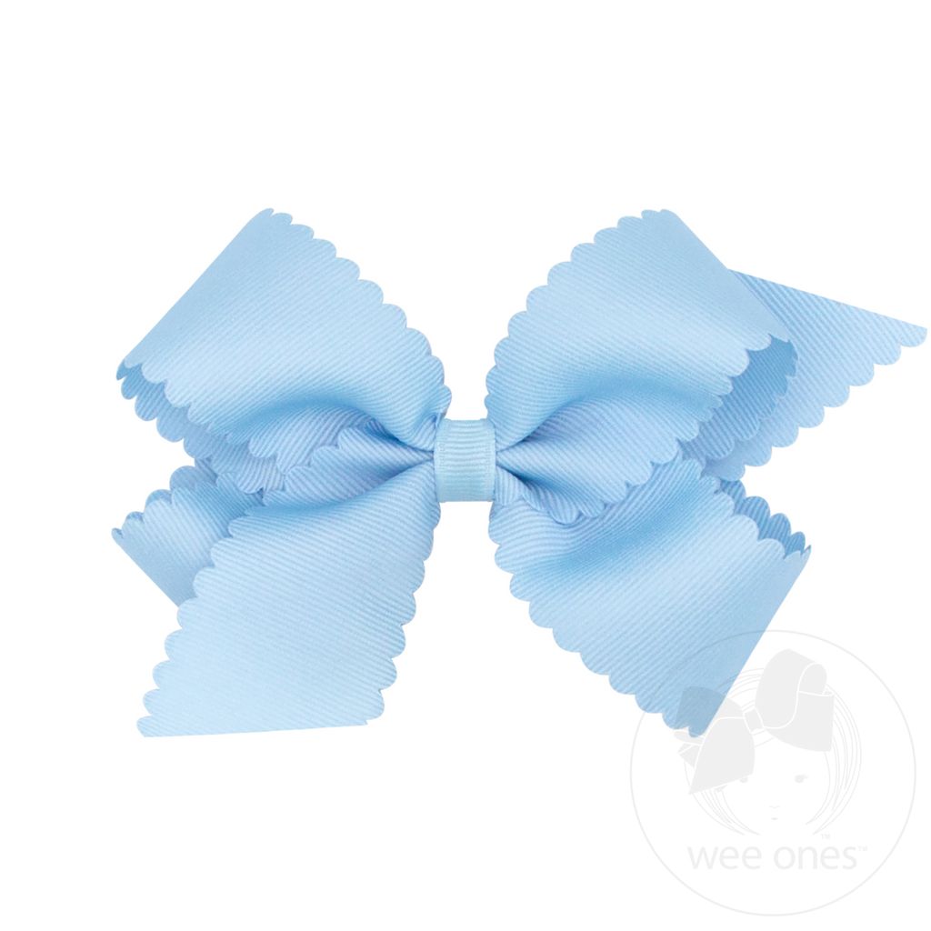Medium Grosgrain Hair Bow with Scalloped Edge - MILLENNIUM BLUE