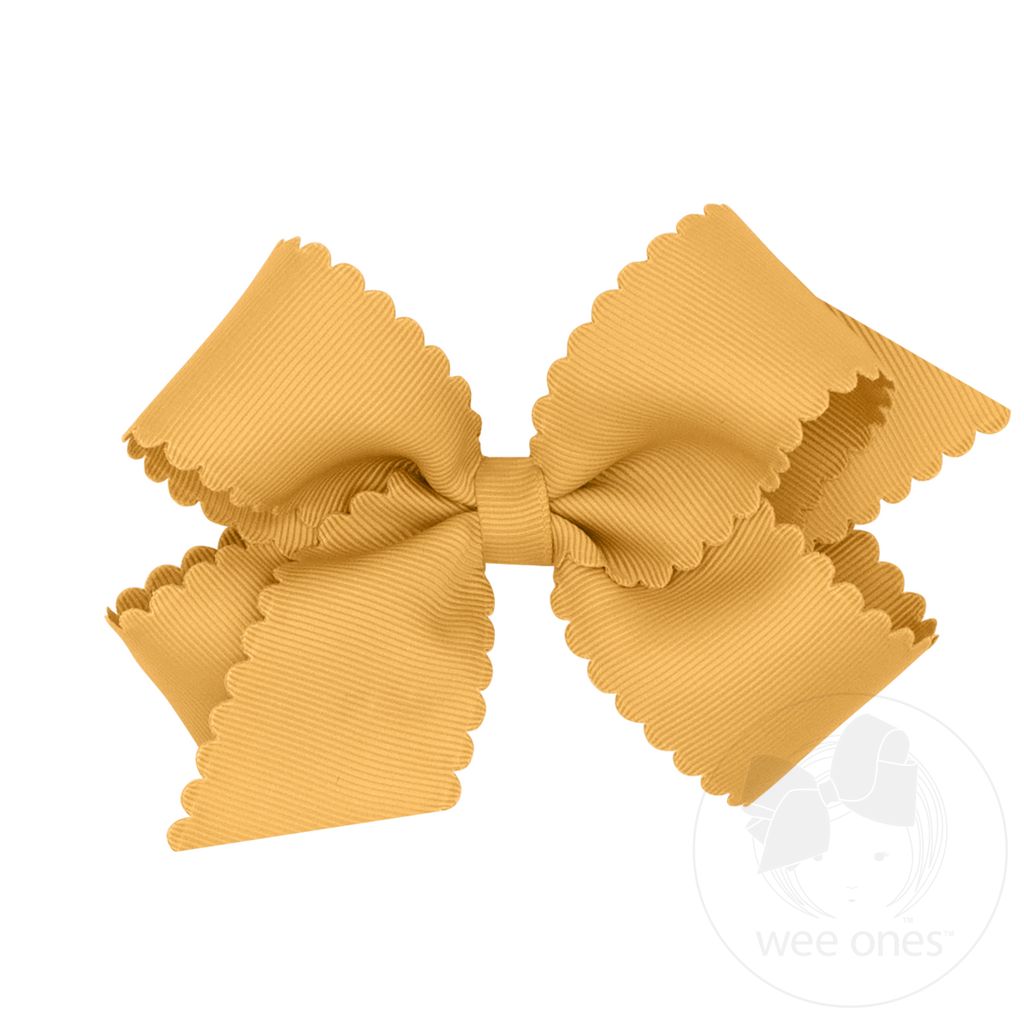 Medium Grosgrain Hair Bow with Scalloped Edge - OLD GOLD