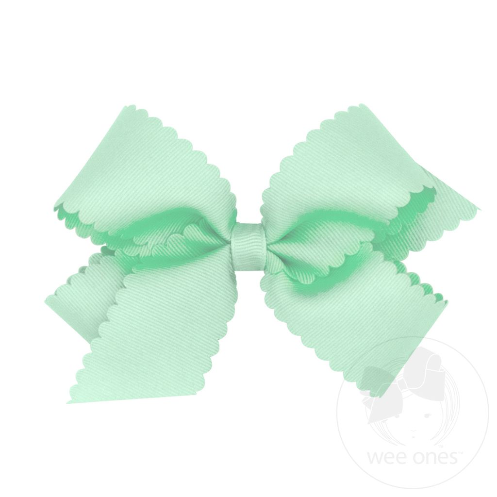 Medium Grosgrain Hair Bow with Scalloped Edge - PASTEL GREEN