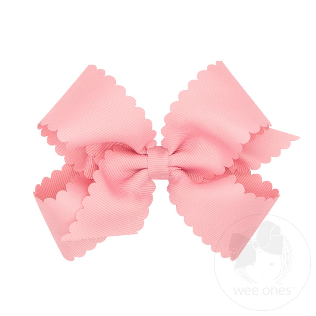 Medium Grosgrain Hair Bow with Scalloped Edge - PEONY