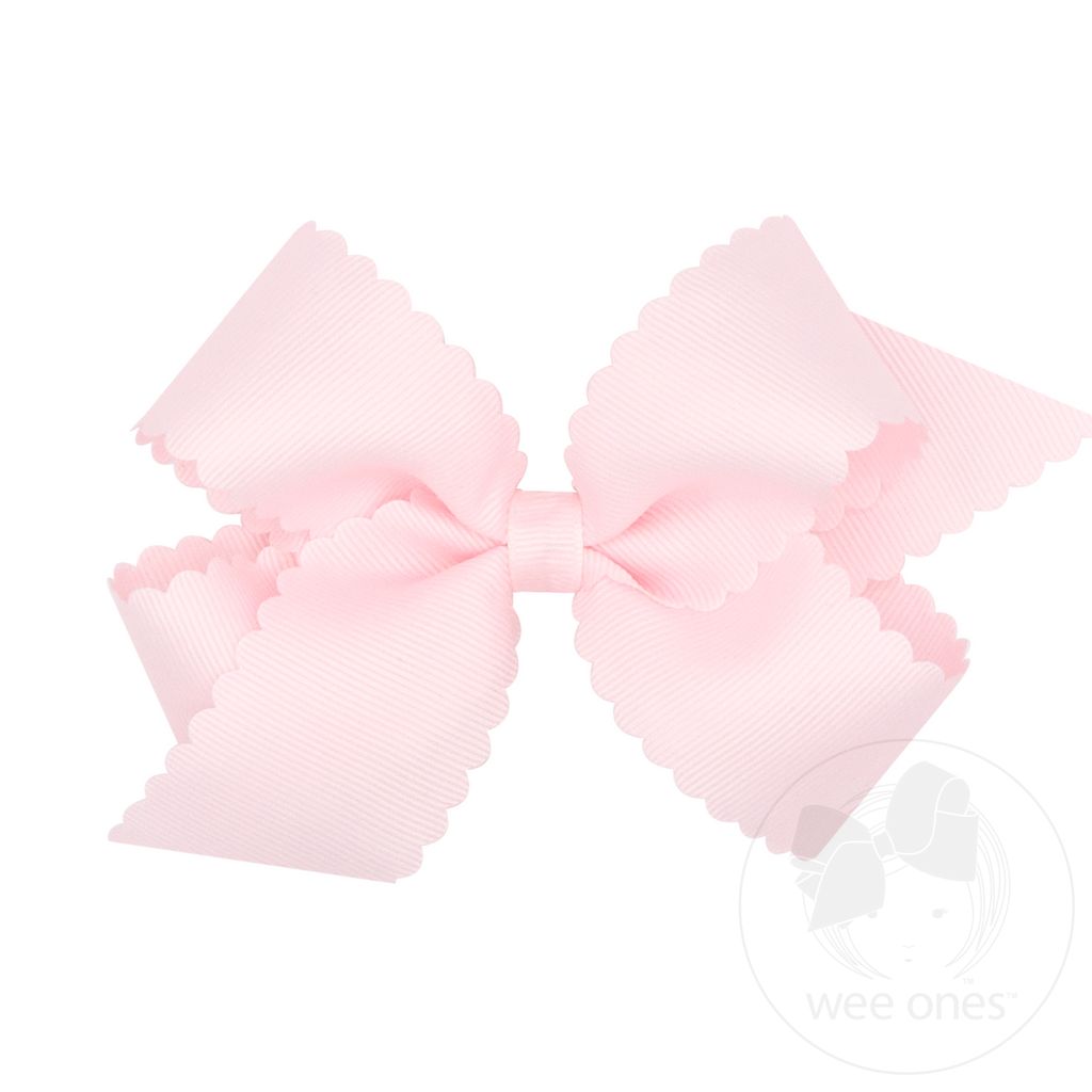 Medium Grosgrain Hair Bow with Scalloped Edge - POWDER PINK
