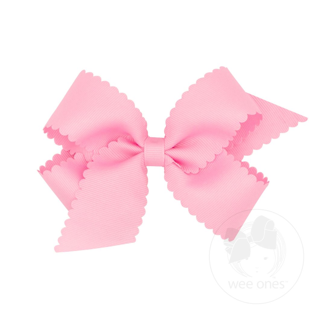 Medium Grosgrain Hair Bow with Scalloped Edge - PEARL