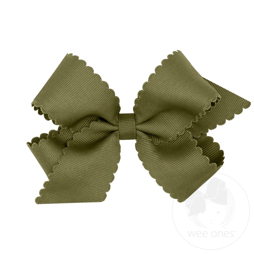 Medium Grosgrain Hair Bow with Scalloped Edge - SAGE