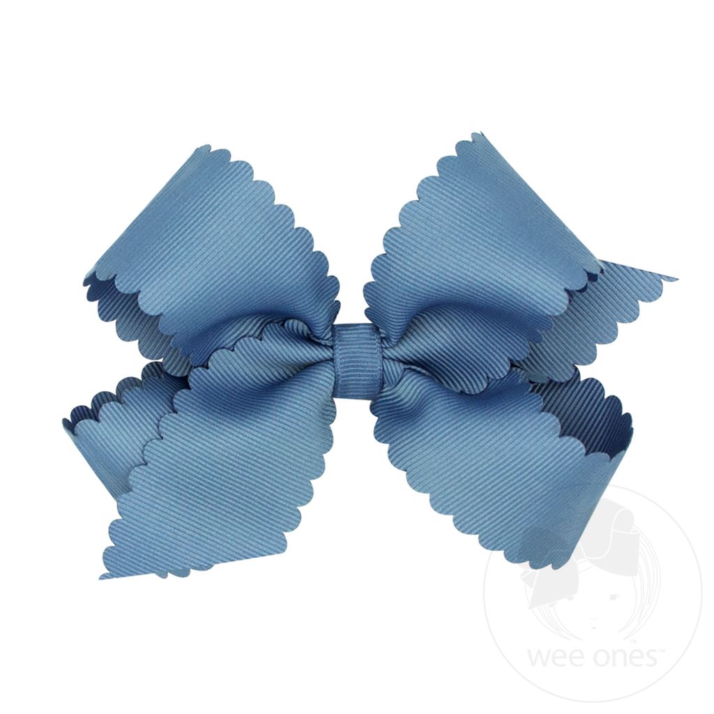 Medium Grosgrain Hair Bow with Scalloped Edge - SMOKE BLUE